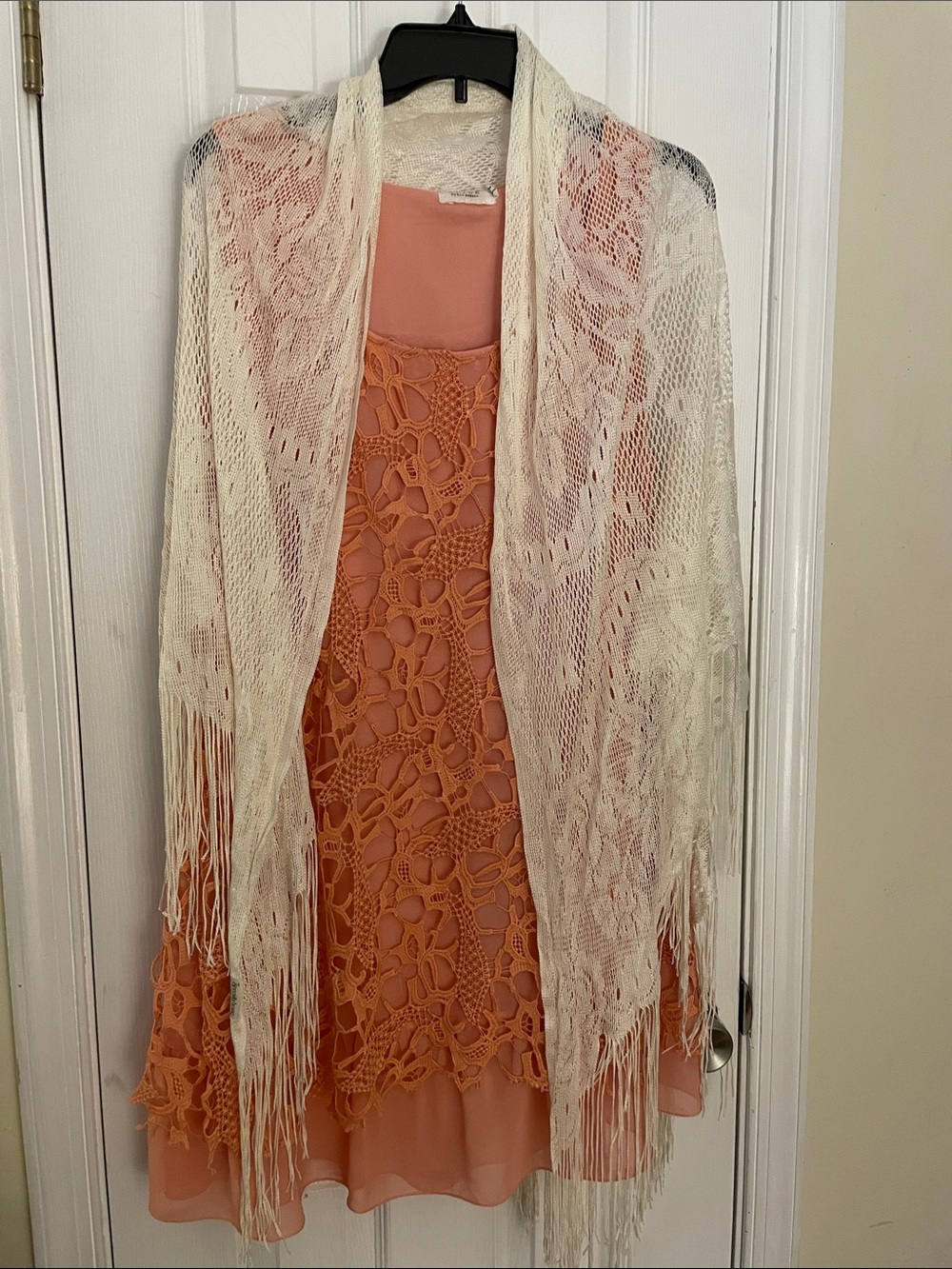 Cream Lacey Fringed Shawl OS - Picture 2 of 3